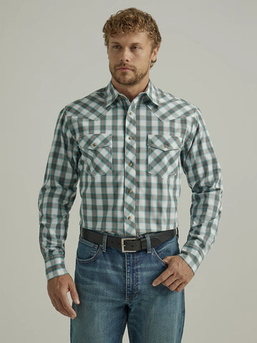 Wrangler Plaid Turquoise Tan Mens