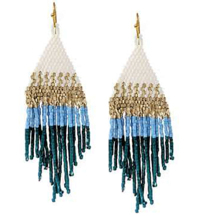WYO-HORSE Soft Seed Bead Diamond Fringe Blue Earrings JE422BL