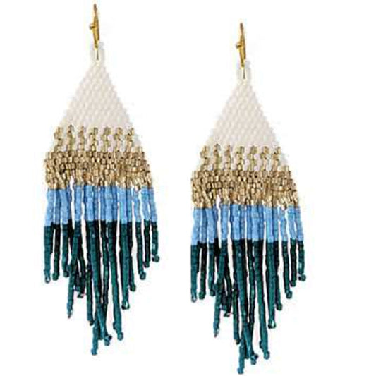 WYO-HORSE Soft Seed Bead Diamond Fringe Blue Earrings JE422BL