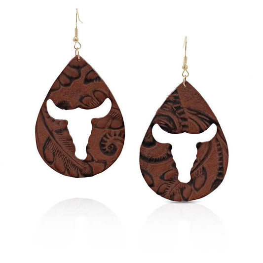 Longhorn Leather Dangle Earrings
