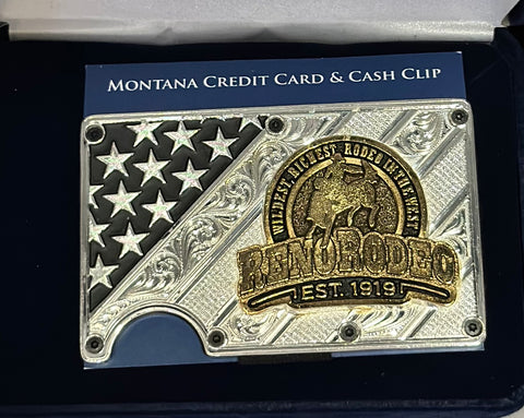 Reno Rodeo Silver Flag Credit Card Holder Money Clip