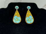 WYO-HORSE TOOLED STAMPED FLOWER TURQUOISE EARRINGS JE466TQ