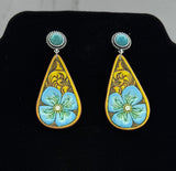 WYO-HORSE TOOLED STAMPED FLOWER TURQUOISE EARRINGS JE466TQ