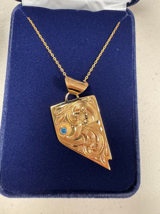 NV State Pendant w/Stone - GOLD