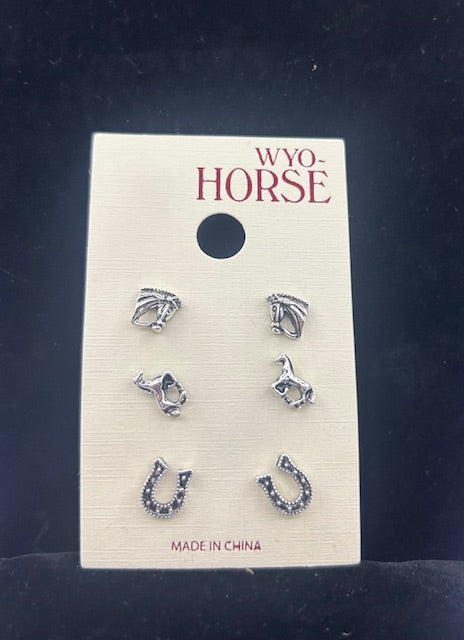WYO-HORSE SILVER SET OF 3 HORSE EARRINGS JE248S