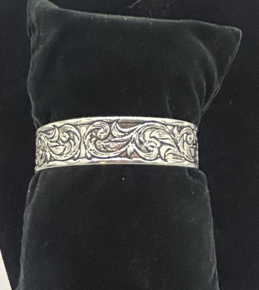 WYO-HORSE SILVER THIN TOOLED CUFF BRACELET JB238S