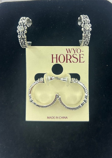 WYO-HORSE JE372 black and silver rhinestone earrings
