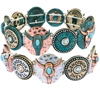 WYO-HORSE STEER SKULL AND SHOTGUN BRACELET JB306TT