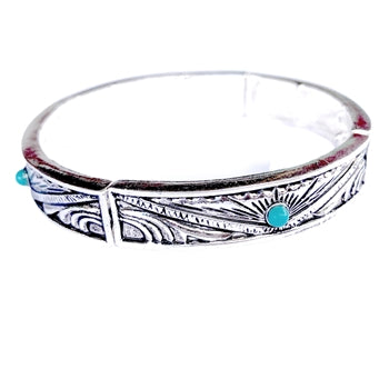 WYO-HORSE WESTERN TOOLED STRETCH BRACELET TURQUOISE JB308