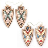 WYO-HORSE ARROWHEAD CHEVERON WOOD DANGLE EARRINGS JE304NAT JE304RD