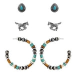 WYO-HORSE THREE HORSE AND BEADED HOOP EARRINGS JE377HRS