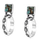 Silver Stamp Hoop Earrings with Square Stone