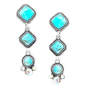 WYO-HORSE TURQUOISE 3 STONE EARRINGS JE443TQ