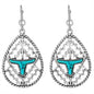 WYO-HORSE STEER TEAR DROP EARRINGS WITH TURQUOISE JE461