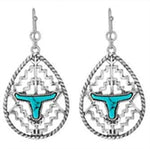WYO-HORSE STEER TEAR DROP EARRINGS WITH TURQUOISE JE461