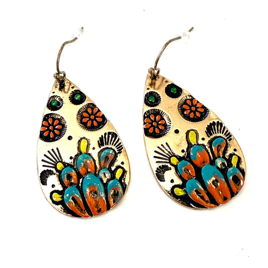 Painted Prickly Pear Earrings - Gold
