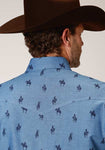 ROPER MENS HORSEMAN OXFORD- BLUE L/S COTTON DRESS SHIRT-SNAP FRONT
