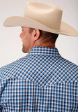 Roper Plaid Blue Check L/S Men's  Snap Shirt 100% Cotton