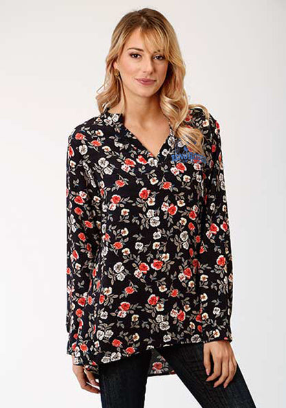 ROPER LADIES FLORAL PRINT RAYON TUNIC TOP w/ RENO RODEO LOGO