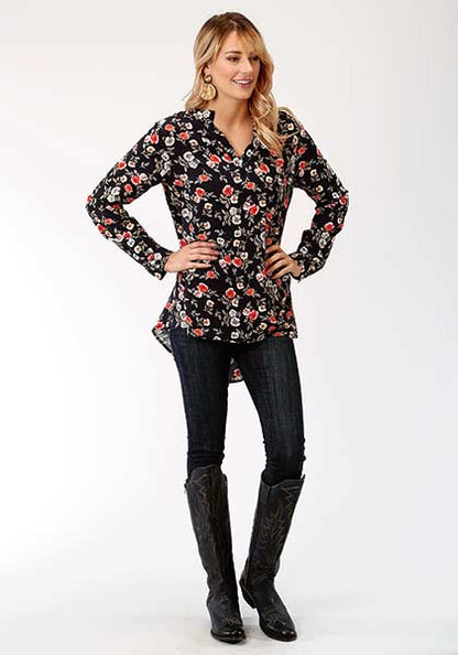 ROPER LADIES FLORAL PRINT RAYON TUNIC TOP w/ RENO RODEO LOGO