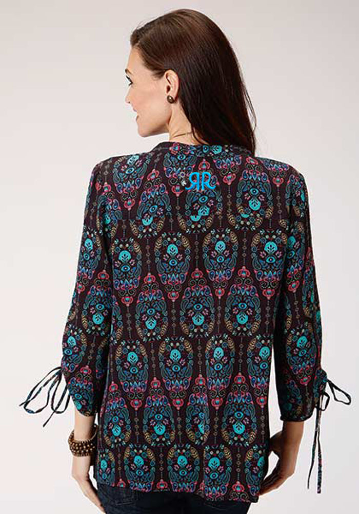 ROPER WOMENS L/S PRINTED PEASANT BLOUSE - SOFT POLY CREPE