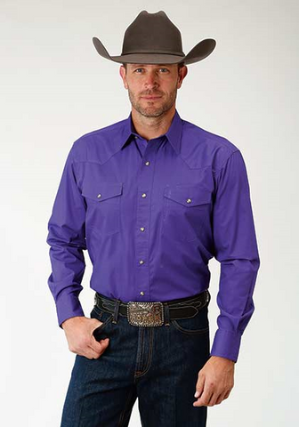 Roper Solid Purple Poplin -  Double Pocket - Snap Front - Long Sleeve - Men's Shirt