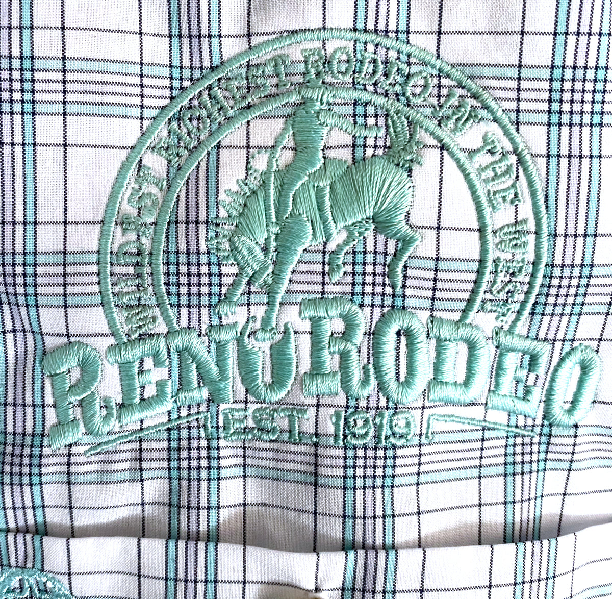 Men's Wrangler Button-Down George Strait Short Sleeve Shirt Turquoise Plaid Print