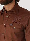 Wrangler Men's Advanced Comfort Workshirt - Brown L/S Snap Buttons & Reno Rodeo Logo