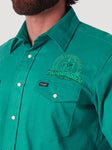 Wrangler Advanced Comfort Workshirt - Green L/S Snap Buttons & Reno Rodeo Logo