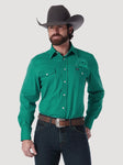 Wrangler Advanced Comfort Workshirt - Green L/S Snap Buttons & Reno Rodeo Logo