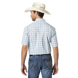 Men's Wrangler Button-Down George Strait Short Sleeve Shirt Turquoise Plaid Print