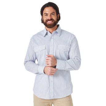 Wrangler® Men's Blue Stripe 'Snaps' Wrinkle Resist Long Sleeve Relaxed Fit
