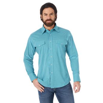 Wrangler® Men's Blue Check 'Snaps' Wrinkle Resist Long Sleeve Relaxed Fit