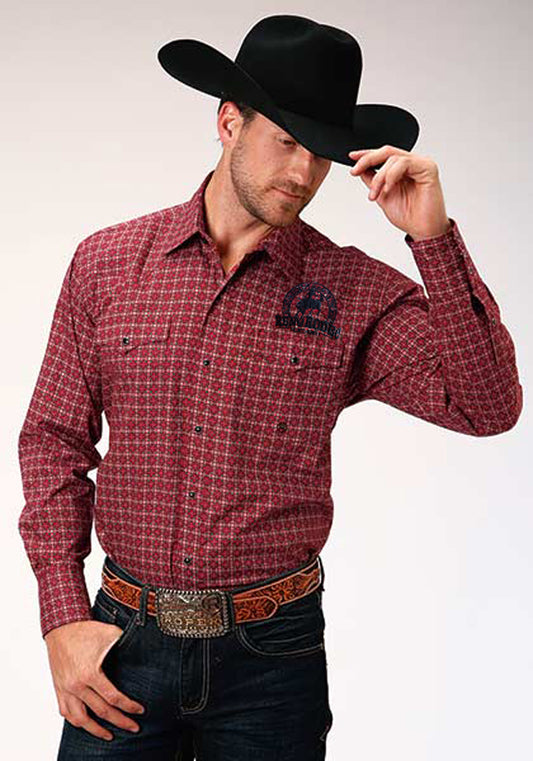 ROPER MENS RED RIDGE PRINT L/S COTTON DRESS SHIRT-SNAP FRONT